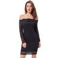 Kate Kasin Sexy Women&#39;s Off Shoulder Black Floral Lace Hips-Wrapped Bodycon Pencil Dress KK000497-1